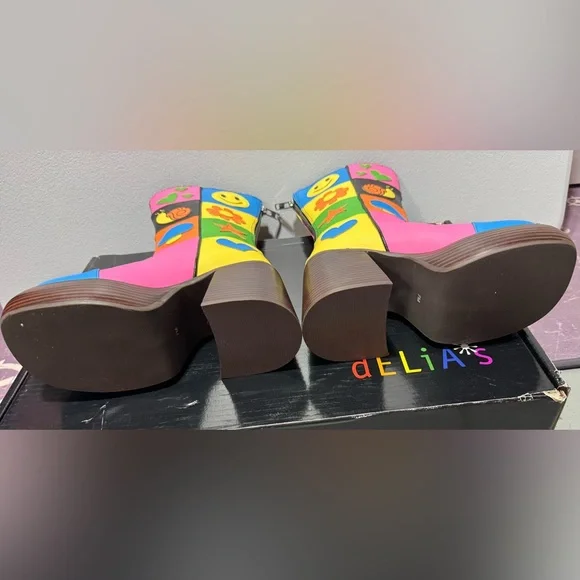 Dolls Kill Colorful Graphic Heeled Boots - Picture 8 of 11